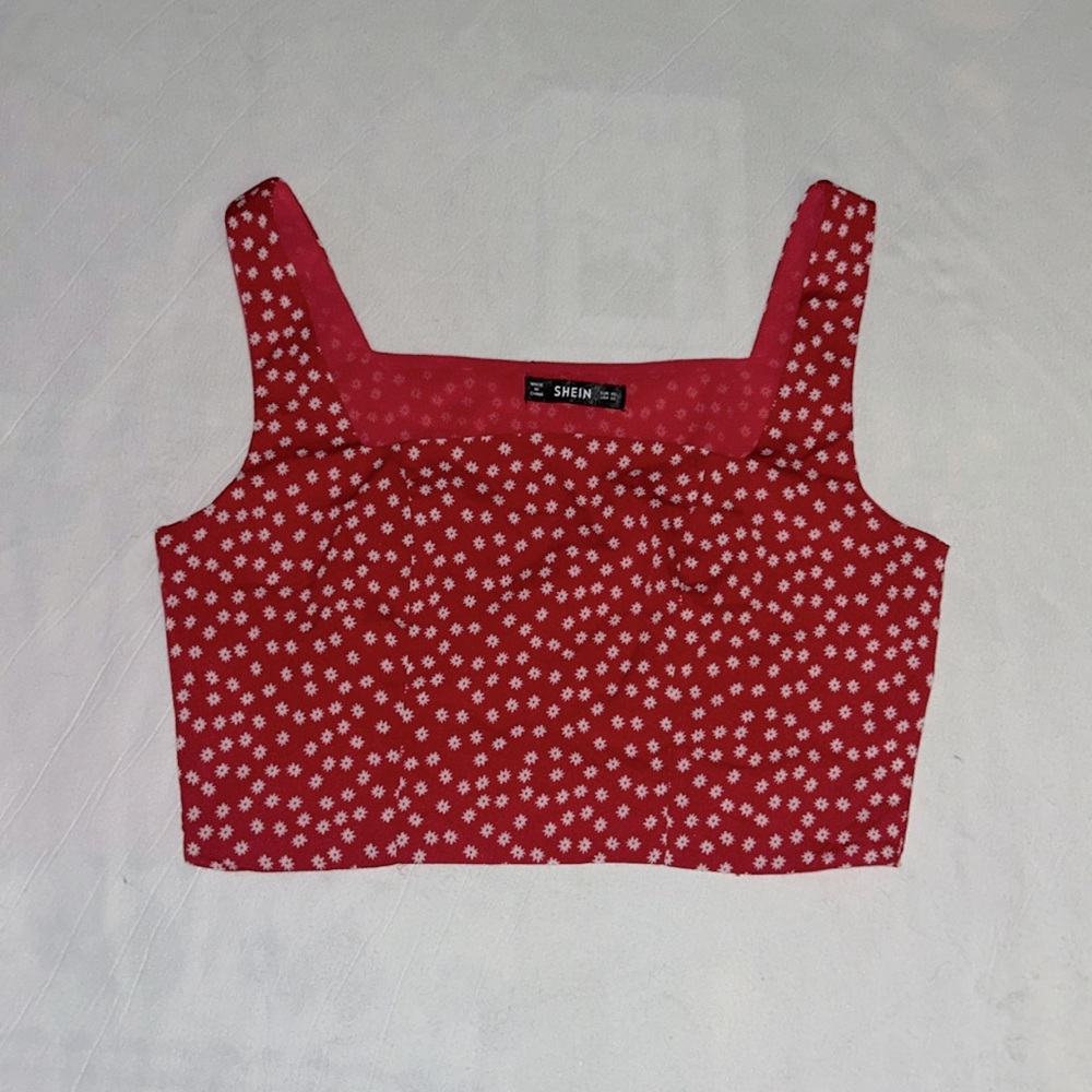 Red floral crop top